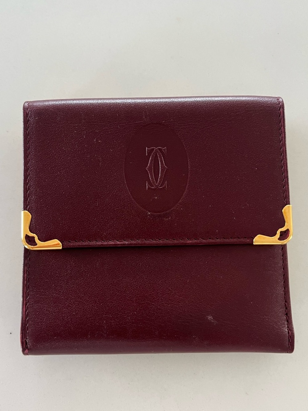 Vintage Cartier Must de Cartier Burgundy Leather Kisslock Bifold Wallet